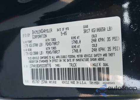 2005 Dodge Ram 1500 Slt/Laramie z USA, uszkodzony, nr VIN 1D7HA18D05S339775